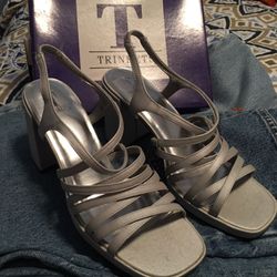 Silver Strappy Sandals Heels Trinkets 8 M