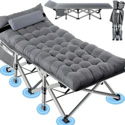 Portable folding camping cot with mattress