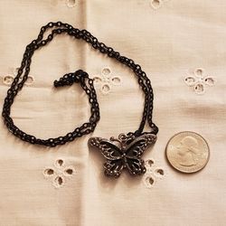 Black Butterfly Necklace On 24 Inch Chain