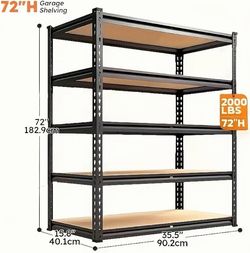 5-Tier Heavy Duty Garage Storage Shelves‌, Adjustable ‌Metal Shelving Unit‌ 72" H, ‌2000lbs Capacity Rack‌ for ‌Warehouse, Tool Room, Home‌ (35.5" W x