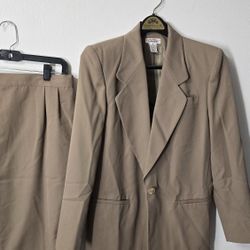 Talbots 100% Wool Blazer & Skirt Set Size 8/10 Beige, Made in Japan