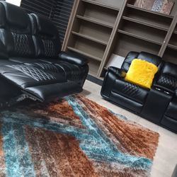 *Featured Living Room Set*---Santiago Bold Black Leather Reclining 3 Piece Sets---Now $1199---Delivery And Easy Financing🙌