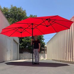 BRAND NEW $95 Large 15 FT Double Sided Umbrella Outdoor Patio, Gray/Red color (Weight base not included)