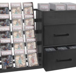 Trading Card Display Stand – Holds 200+ PSA/BGS/SGC Slabs, 5-Tier Wooden Card Stands for Sports Baseball Game Graded Card Display, Accessory to Showca