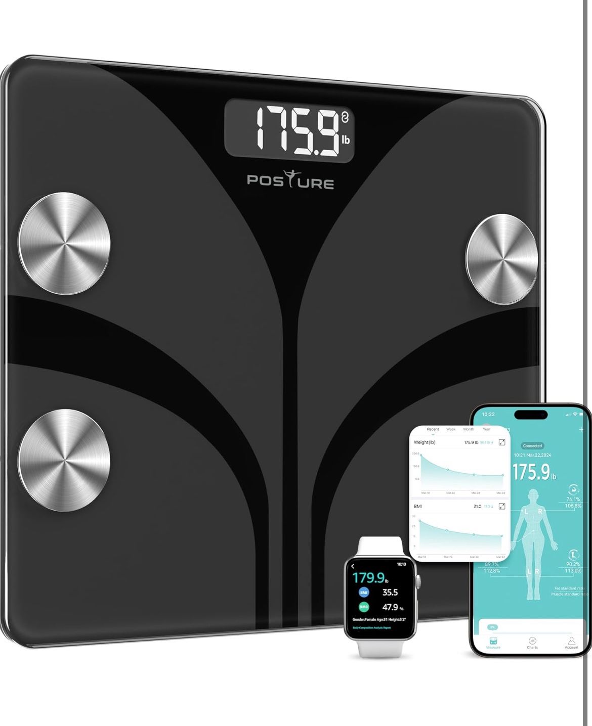 Brand: Posture Posture Scale for Body Weight, Digital Bathroom Smart Scale LED Display, 13 Body Composition Analyzer Sync Weight Scale BMl Health Moni