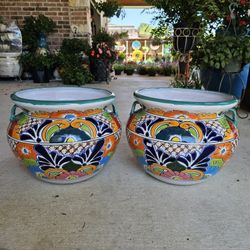 Talavera Teal Green Clay Pots. Planters. Plants. Pottery $55 cada uno