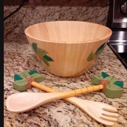 Wooden 3 piece salad serving set