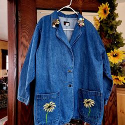 Denim Jacket Hand Painted Sunflowers