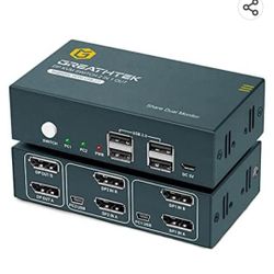 KVM Switch DP Displayport Dual Monitor Extended Display 2 Port, 4 USB 2.0 Hub, UHD 4K@60Hz YUV4:4:4 Downward Compatible,with All Needed Cables