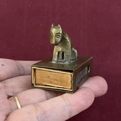 Antique 1900’s Brass Chinese Matchbox Holder With Etched Engraving With Original Matchbox Victorian 🎁