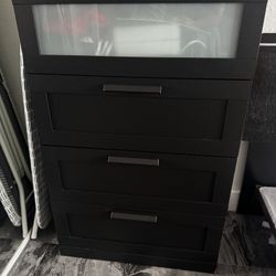 Modern 3-Piece Bedroom Storage Set - Black with Frosted Glass Detail