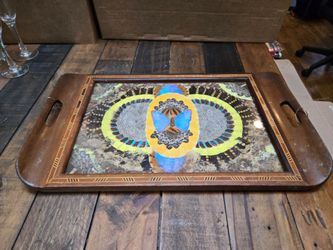 Vintage Brazilian Butterfly Wing Art Wooden Tray