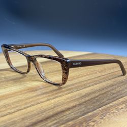Valentino V2663 208 Clear Brown Cat Eye Lace Womens Eyeglasses Frames 51mm Italy