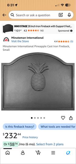 New (Open Box) Minuteman Small Pineapple Cast-Iron Fireback