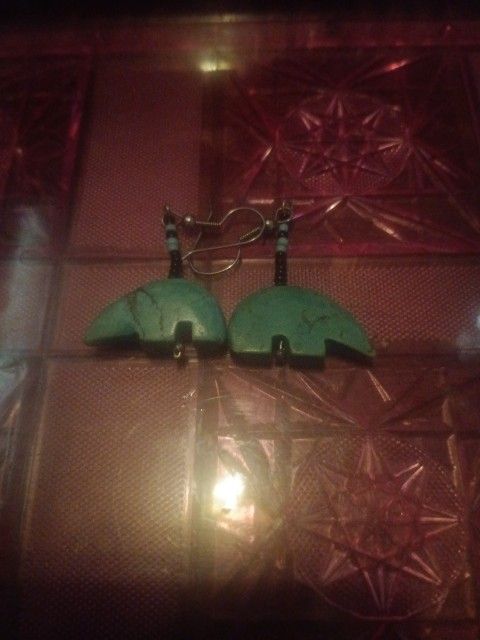 Vintage Homemade Turquoise Ant Eater? Earrings For Sale.