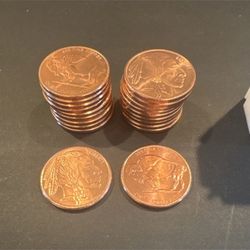 (20) 1oz Buffalo Design Rounds .999 Fine Copper With Tube
