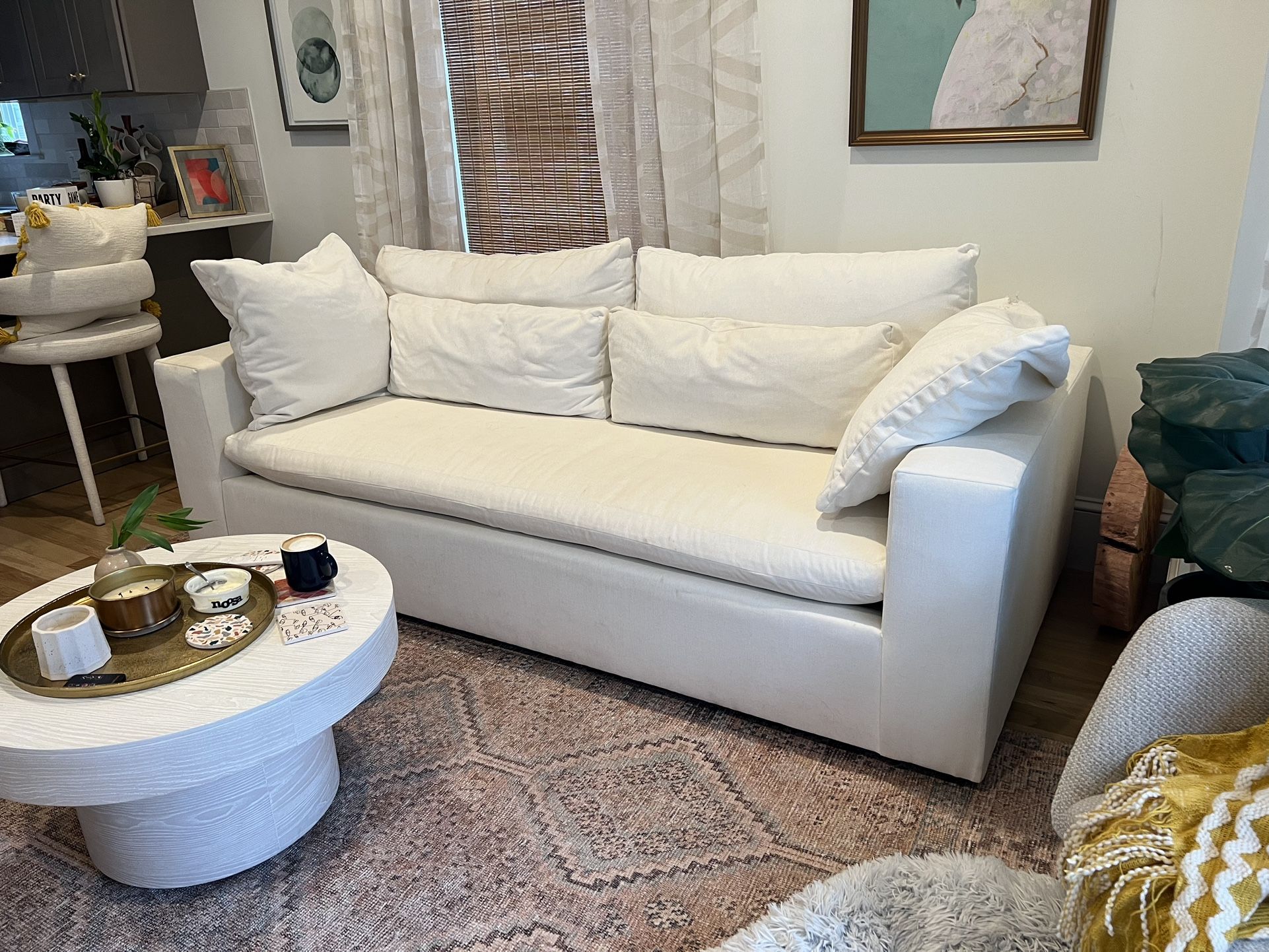 West Elm Harmony Sofa, 91” Distressed Velvet, Alabaster