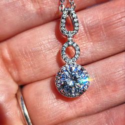 0.5 carat Moissanite and Cubic Zirconia Sterling Silver Pendant Necklace