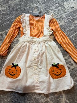 4T pumpkin corduroy jumper and long sleeve shirt