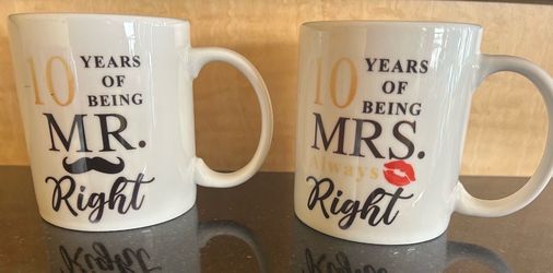 New 10 Year Anniversary Coffee Mugs set. Funny!