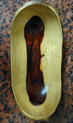 Artisan Carved Sculptural Oval Olive Wood Centerpiece Fruit Serving Bowl
