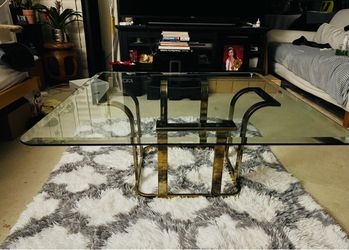 Vintage 1970s Hollywood Regency Brass & Glass Coffee Table