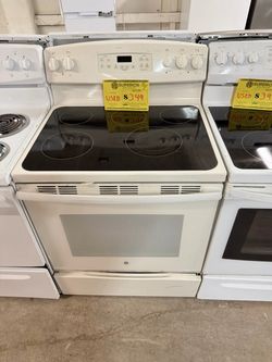 GE White Electric Range with Glass Cooktop