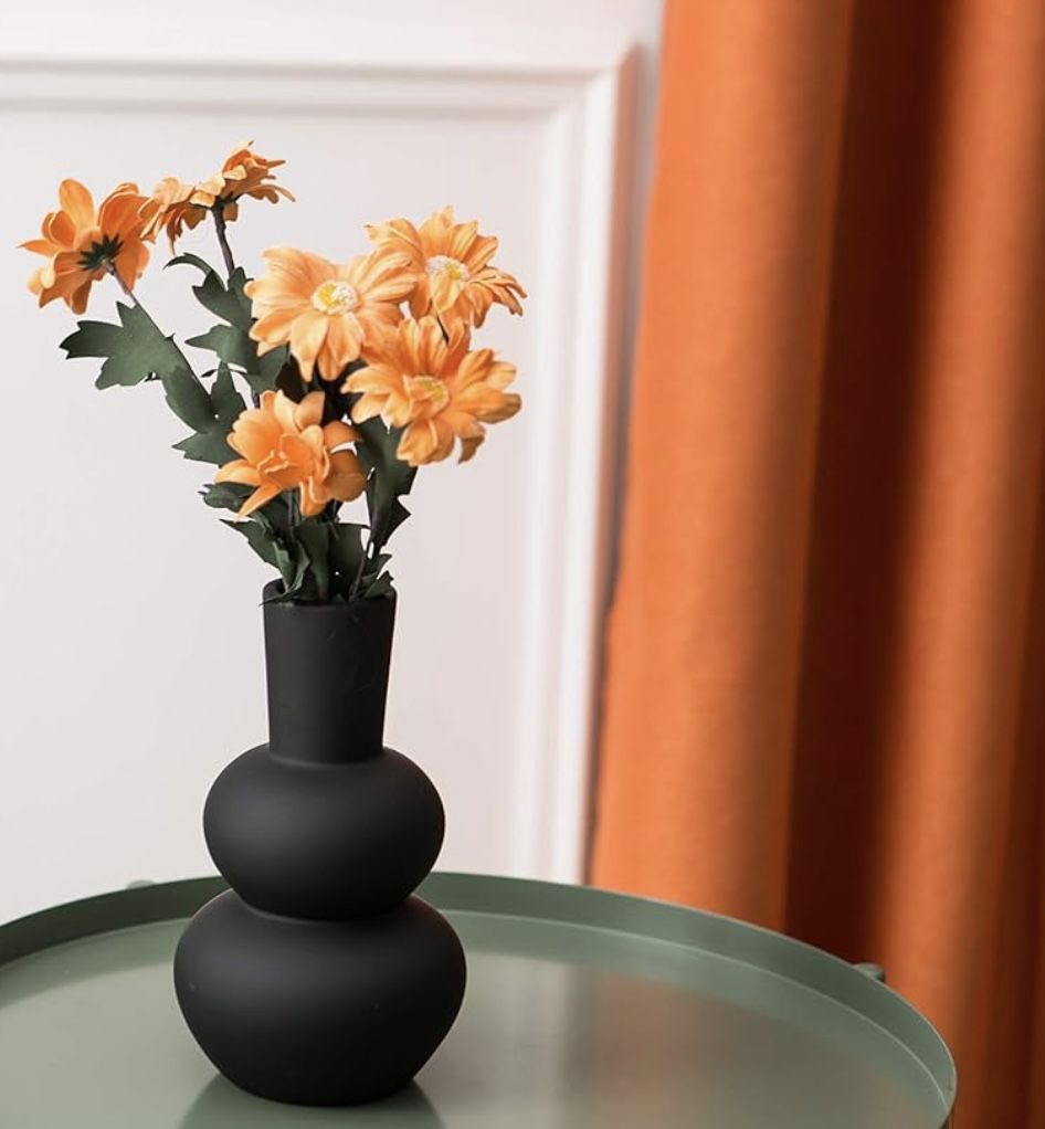 Matte Black Ceramic Flower Vase Home Decor