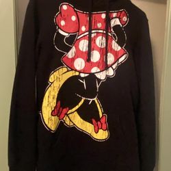 Disney Parks Womens Black Minnie Mouse Sweatshirt Size L Hoodie With Ears & Bow