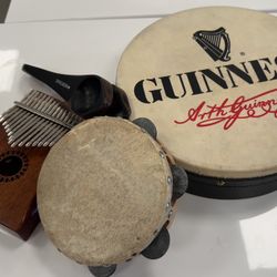 Folk Instrument Set – Kalimba, Bodhrán, Tambourine & Wooden Spoons