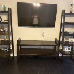 Dark Wood Entertainment Center (Fits 65" TV) + FREE Matching Tables!