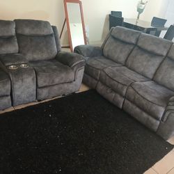 Gray Sofa Marble table Black Chair