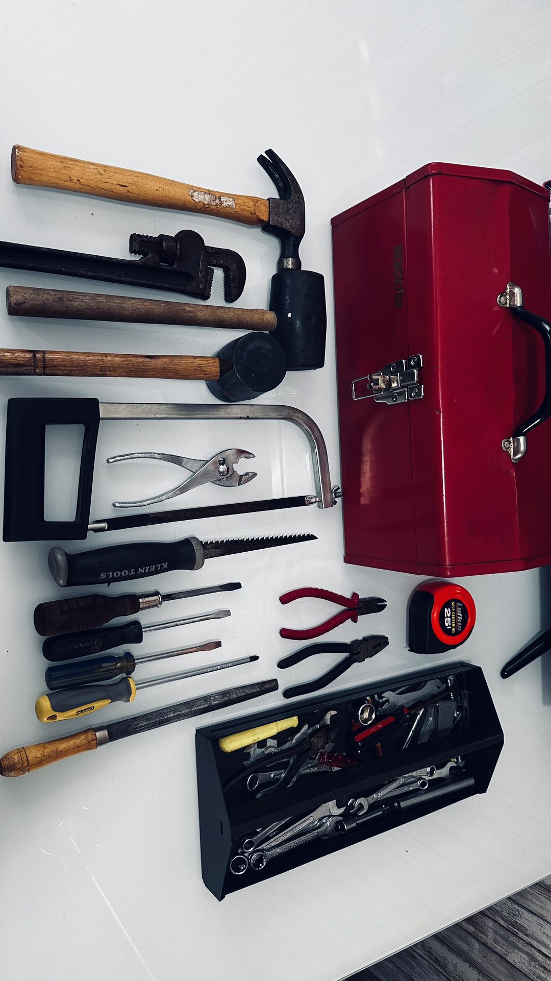 Red Steel Tool Box With Tools