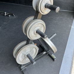 Standard Barbell Weight Plates And Weight Tree