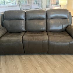 Grey Leather Recliner Sofa Living Room Set For Sale! 