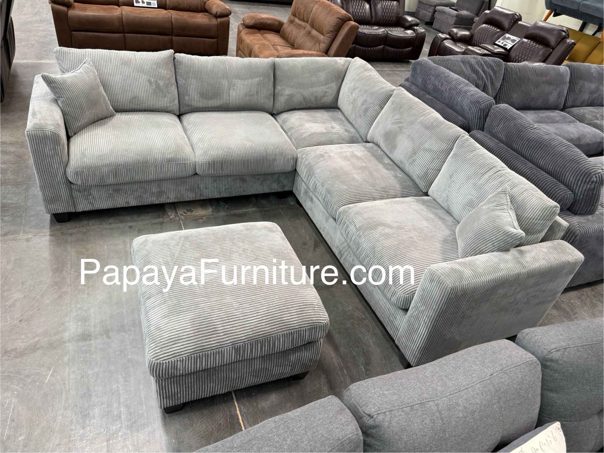New! Light Grey Sectional Sofa And Ottoman, Sectionals, Sofa, Couch, Plush Sectional, Living Room Sofa, Sectionals, L-Shaped Couch, Corduroy Couch