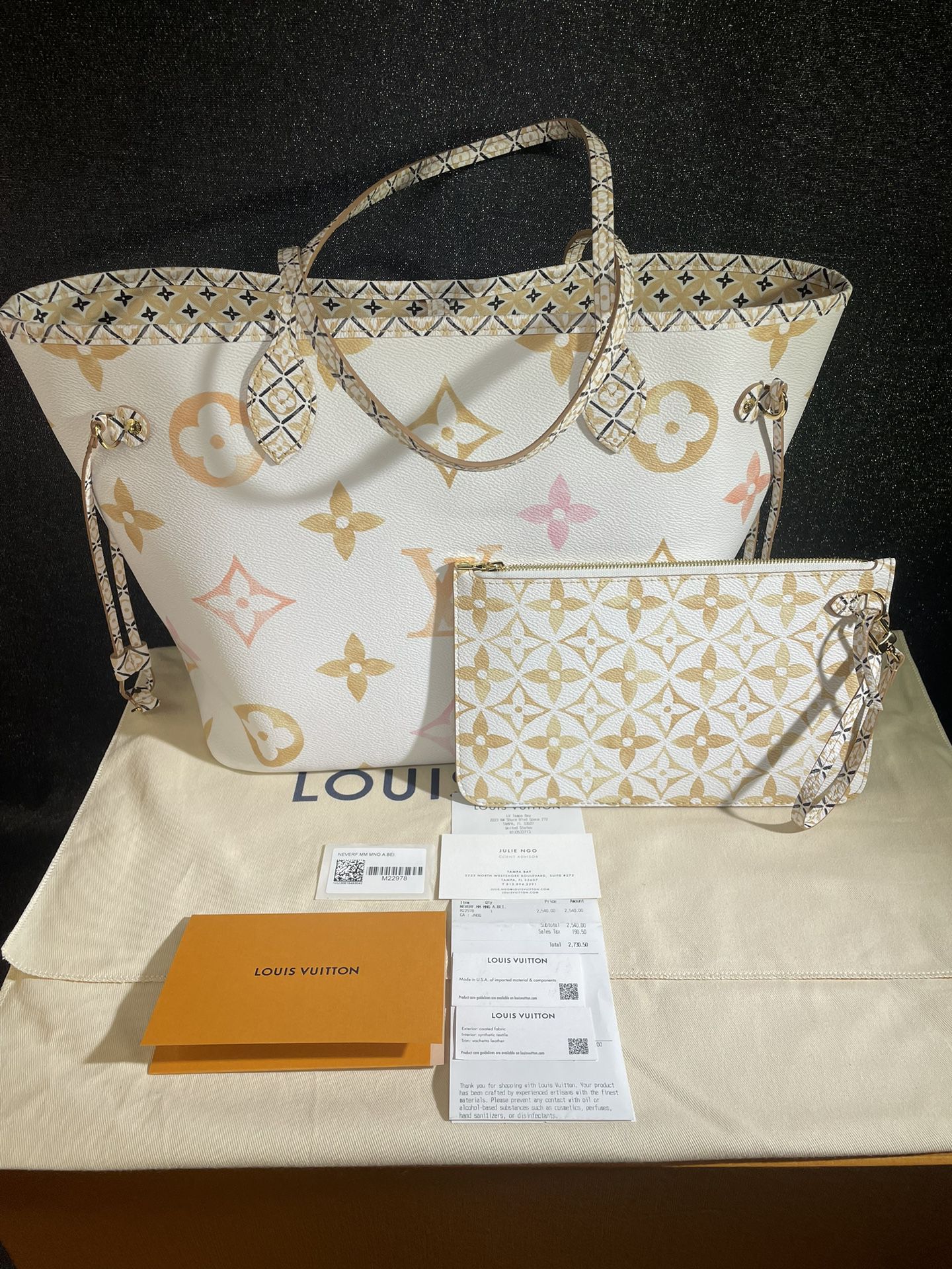 LOUIS VUITTON Neverfull MM Tote Bag BY THE POOL Beige White M22978 