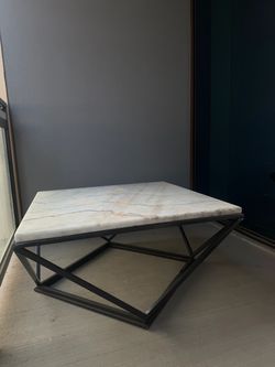 Square Marble Coffee Table – Black Metal Base