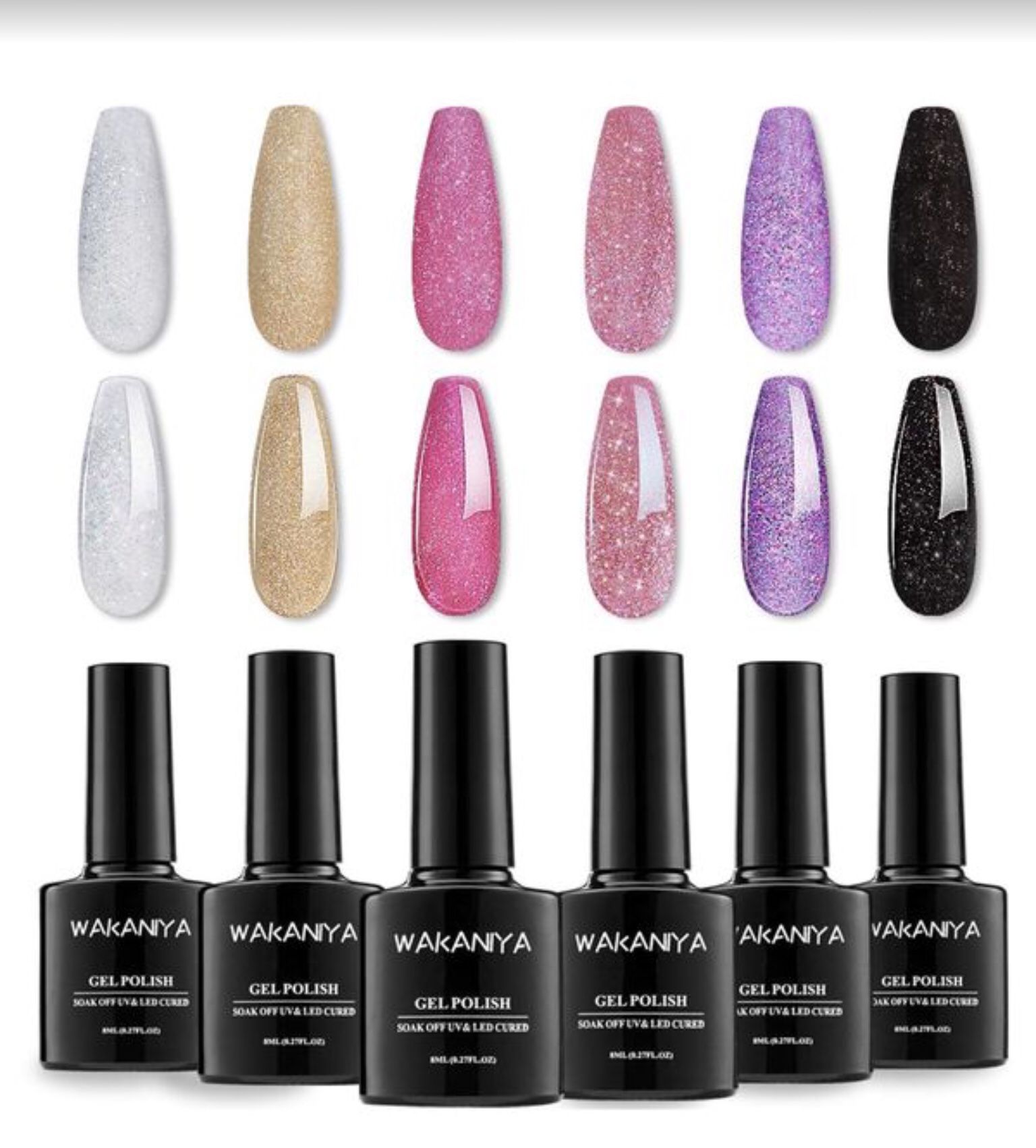 Gel Nail Polish Kit Color1 Glitter (6 Bottles)