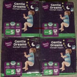 Lot Of 4-Packs, Parent's Choice Gentle Dreams Overnight Diapers, Size 5, Each Pack 66 Count