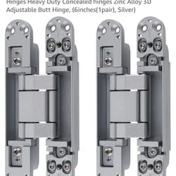 Hidden Door Hinges Invisible Hinges 180 Degree Swing Hinges Heavy Duty Concealed hinges Zinc Alloy 3D Adjustable Butt Hinge, (6inches(1pair), Silver) 