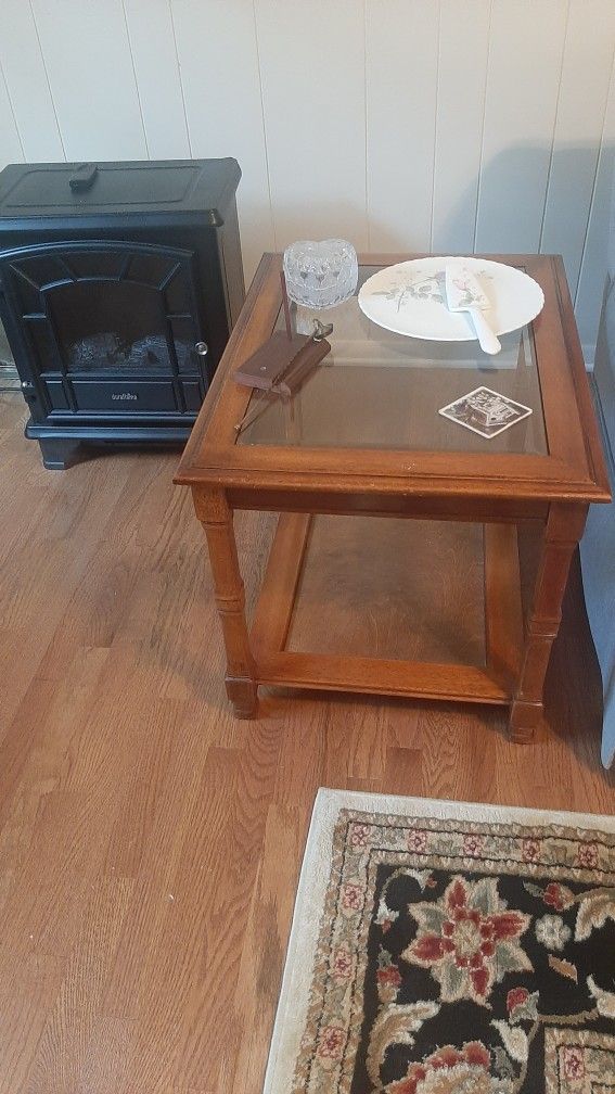 Three Matching Wood And Glass Coffee And End Tables
