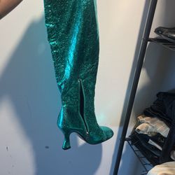 Teal Shiny Boots Size 9