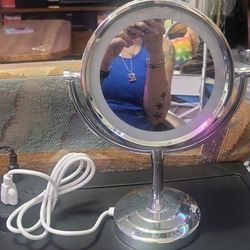 8.5 Inch Tabletop LED Lighted Makeup Mirror with 10x Magnification Double Sided Vanity Mirror Plug Power Chrome Finish M2208D(8.5in,10x)

