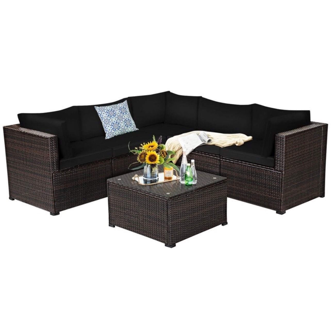 Costway 6PCS Rattan Patio Sectional Sofa Conversation Set Outdoor