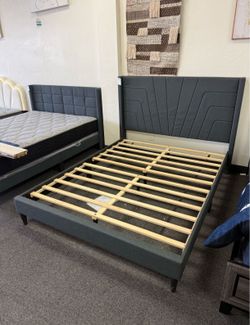 Gray Queen Size Platform Bed Frame