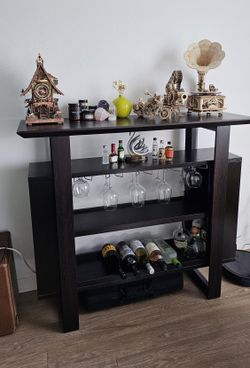 Wooden Home Bar Table With Wine Storage And Glass Rack