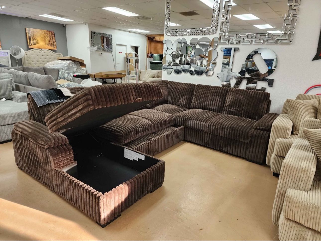 Brown Fluffy Sofa Sectional Sleeper 