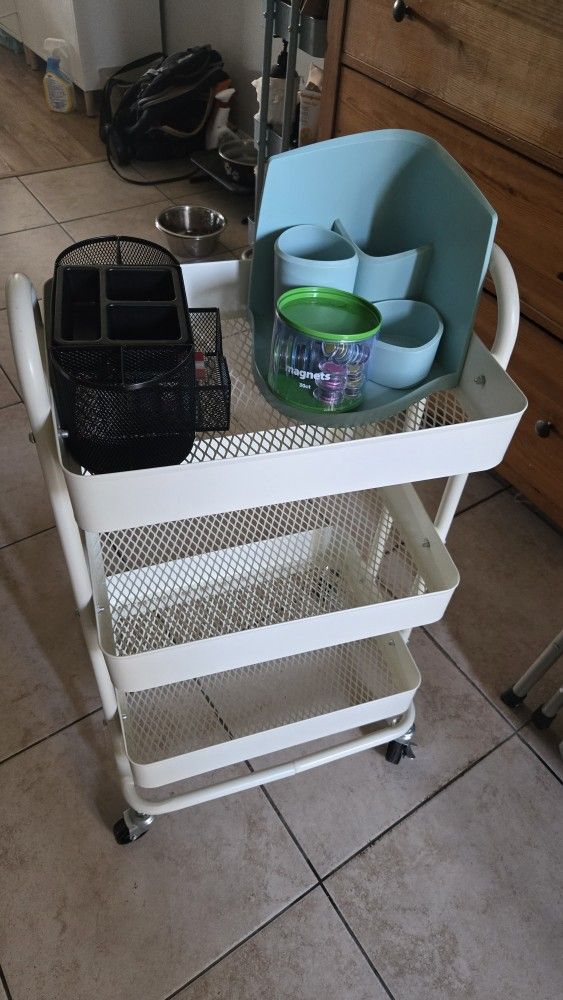 3 Tier Rolling Utility Cart White