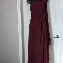Burgundy Flowing Evening Gown w/Shoulder Sash By Azazie